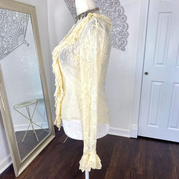 Newport Cream White Sheer Lace Frilly Ruffle Pirate Wench Bell Sleeve Blouse S - Picture 5 of 8